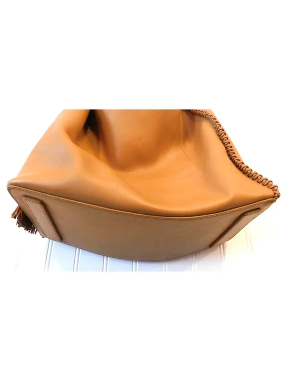 AllSaints Tan Leather Hobo Bag Whipstitch Shoulder Tote Boho Slouchy Large